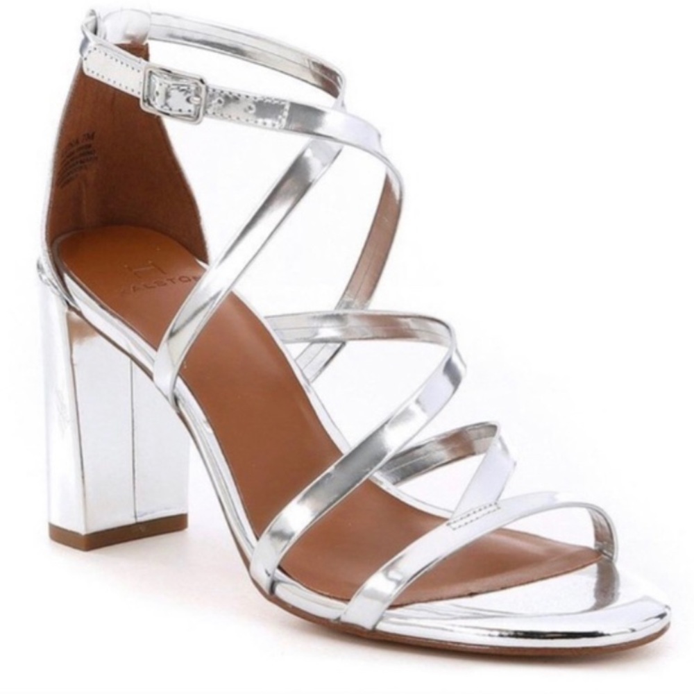 Halston Silver Metallic Strappy Heels